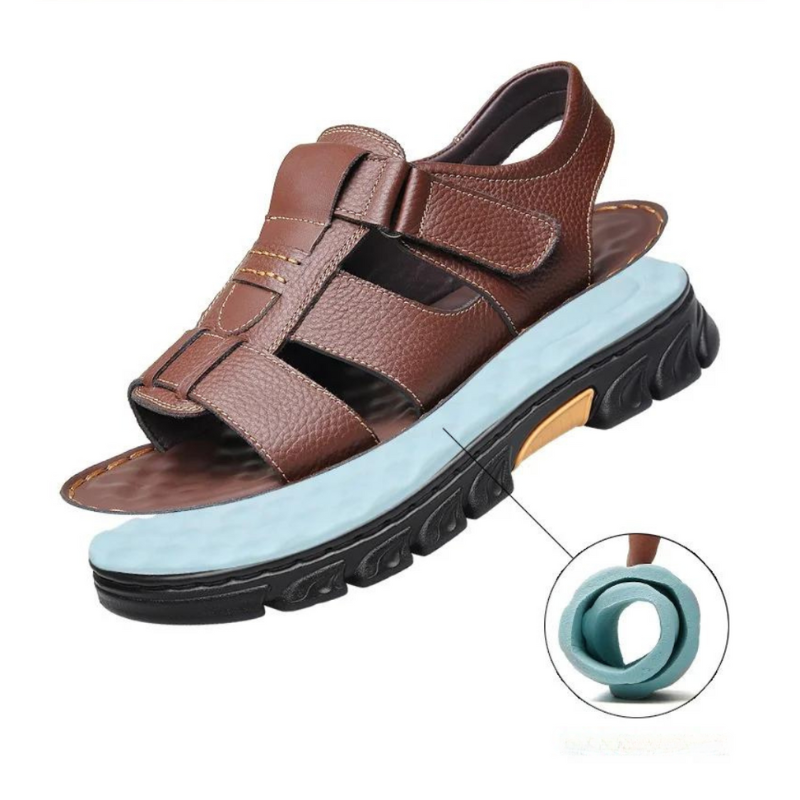 Men's Leather Sandals with Arch Support – Breathable Open-Toe Footbed for Walking & Summer Wear | Thomler