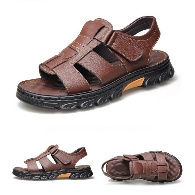 Men's Leather Sandals with Arch Support – Breathable Open-Toe Footbed for Walking & Summer Wear | Thomler
