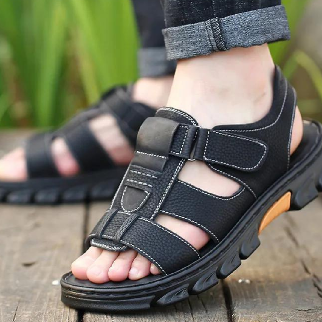 Men's Leather Sandals with Arch Support – Breathable Open-Toe Footbed for Walking & Summer Wear | Thomler