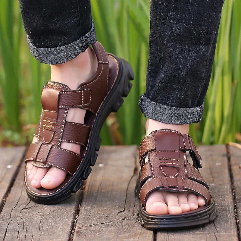 Men's Leather Sandals with Arch Support – Breathable Open-Toe Footbed for Walking & Summer Wear | Thomler