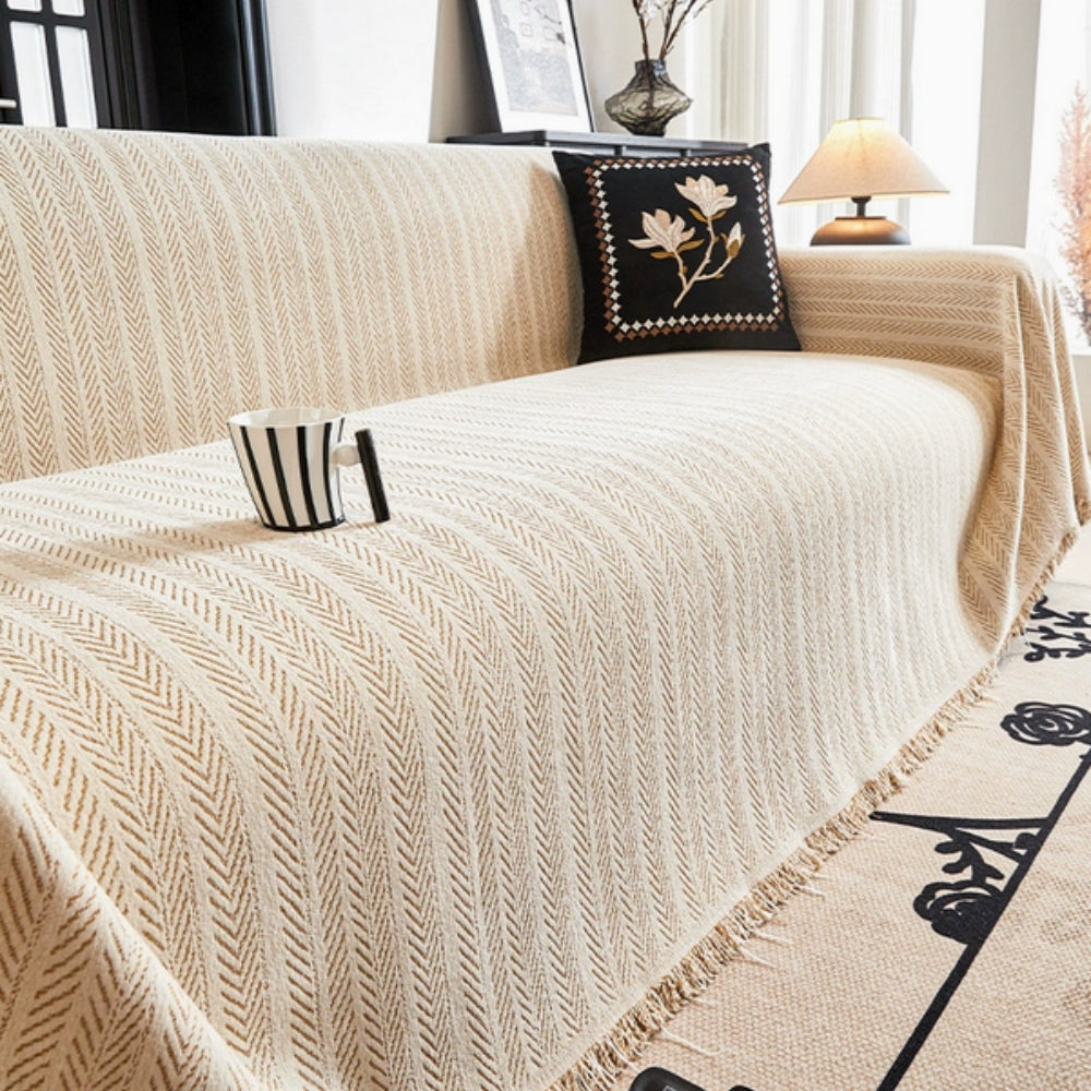 Textured Chenille Sofa Throw Cover with Tassels – Non-Slip Pet-Proof Furniture Protector for Couch | Thomler