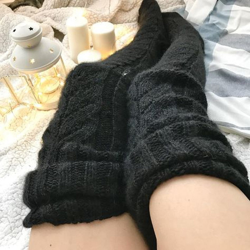 Women's Cable-Knit Over-The-Knee Socks – Stretch-Fit Thermal Leg Warmers for Winter, Casual & Layered Looks | Thomler