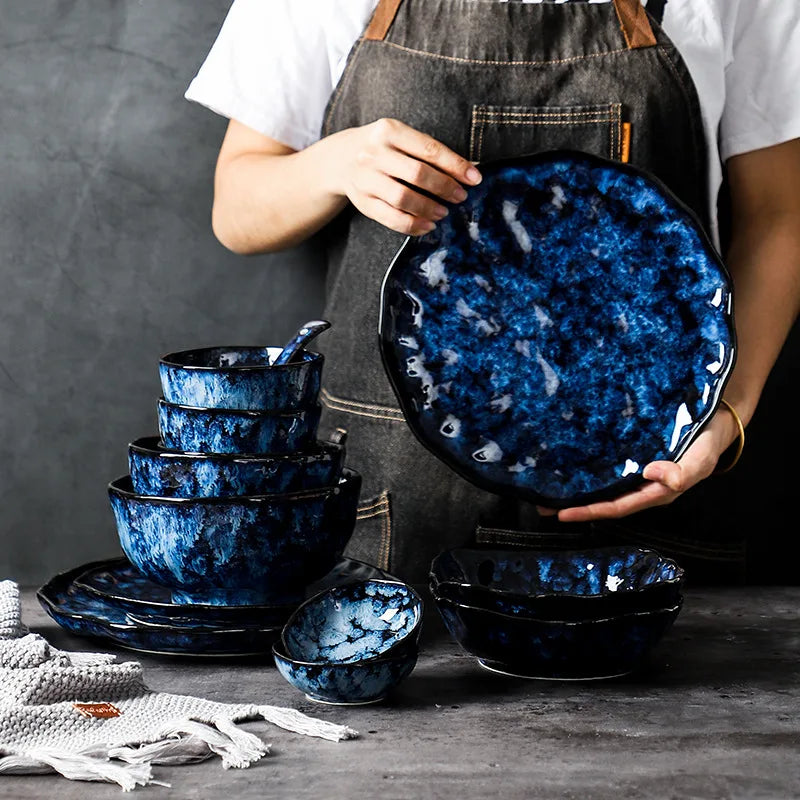 Dinnerware Set Ceramic 10-Piece 10 in Blue Starry Night Dining Tableware for Everyday Meals and Entertaining | Thomler