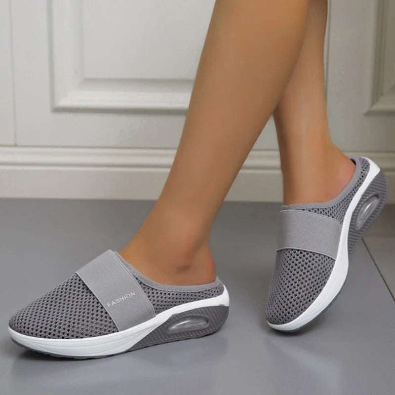Cushioned Slip-On Walking Sneakers with Air Sole Technology for Women | Breathable Mesh Athletic Shoes for All-Day Standing and Comfort | Thomler