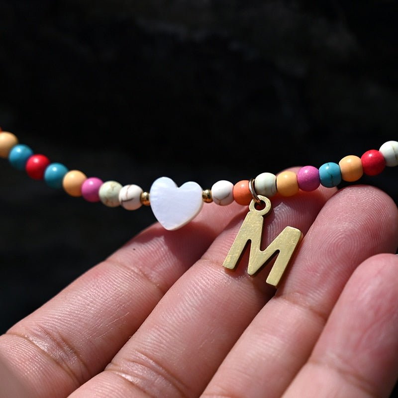 Colorful Beaded Initial Necklace with Heart Charm – Personalized Letter Pendant Jewelry for Women & Girls | Thomler