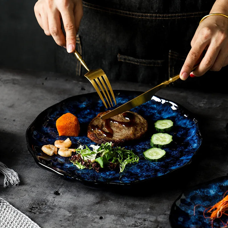 Dinnerware Set Ceramic 10-Piece 10 in Blue Starry Night Dining Tableware for Everyday Meals and Entertaining | Thomler