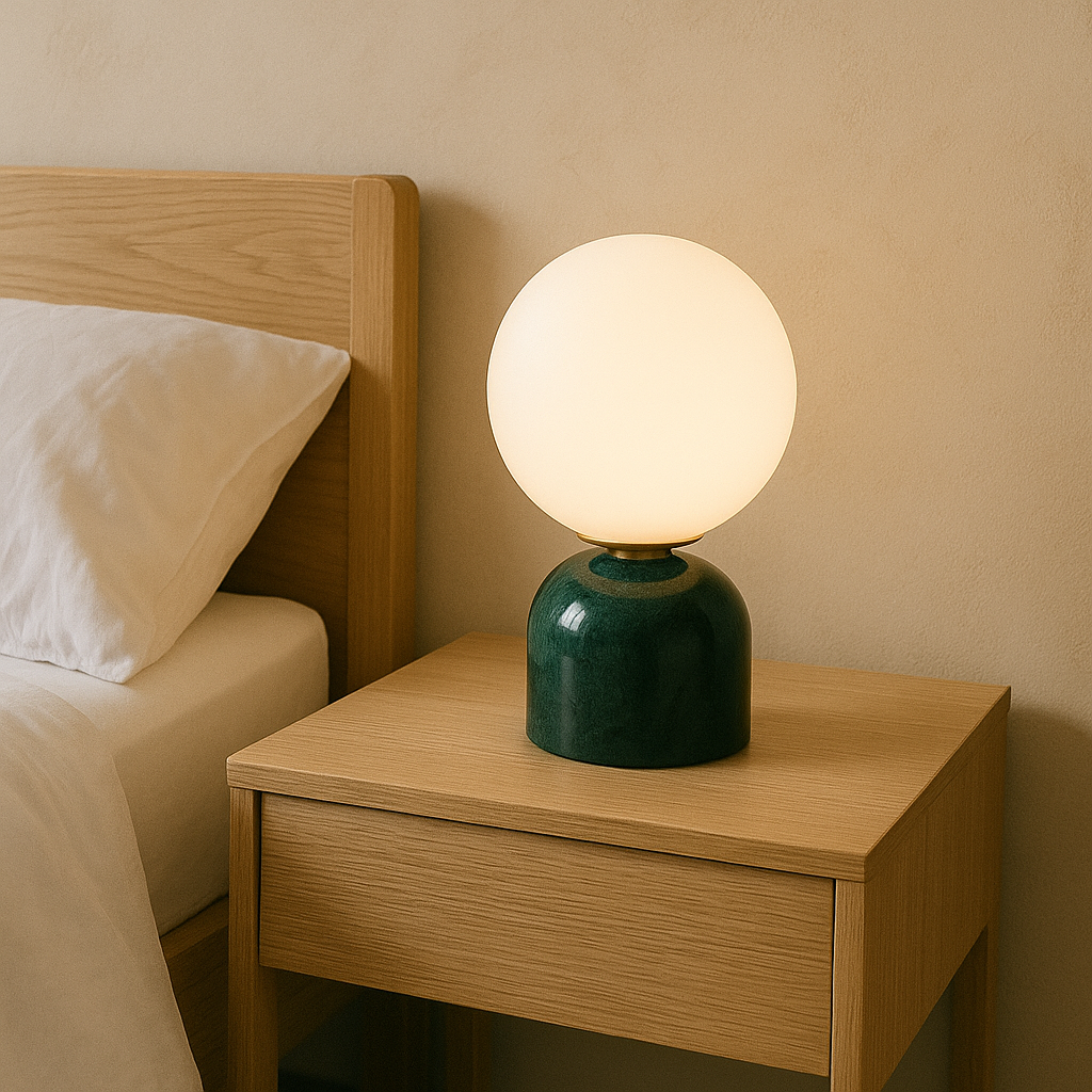 Table Lamp Marble Base Frosted Glass Ø15.0 cm H9.0 cm Warm Light Bedroom Living Room Nightstand Mood Lighting | Thomler