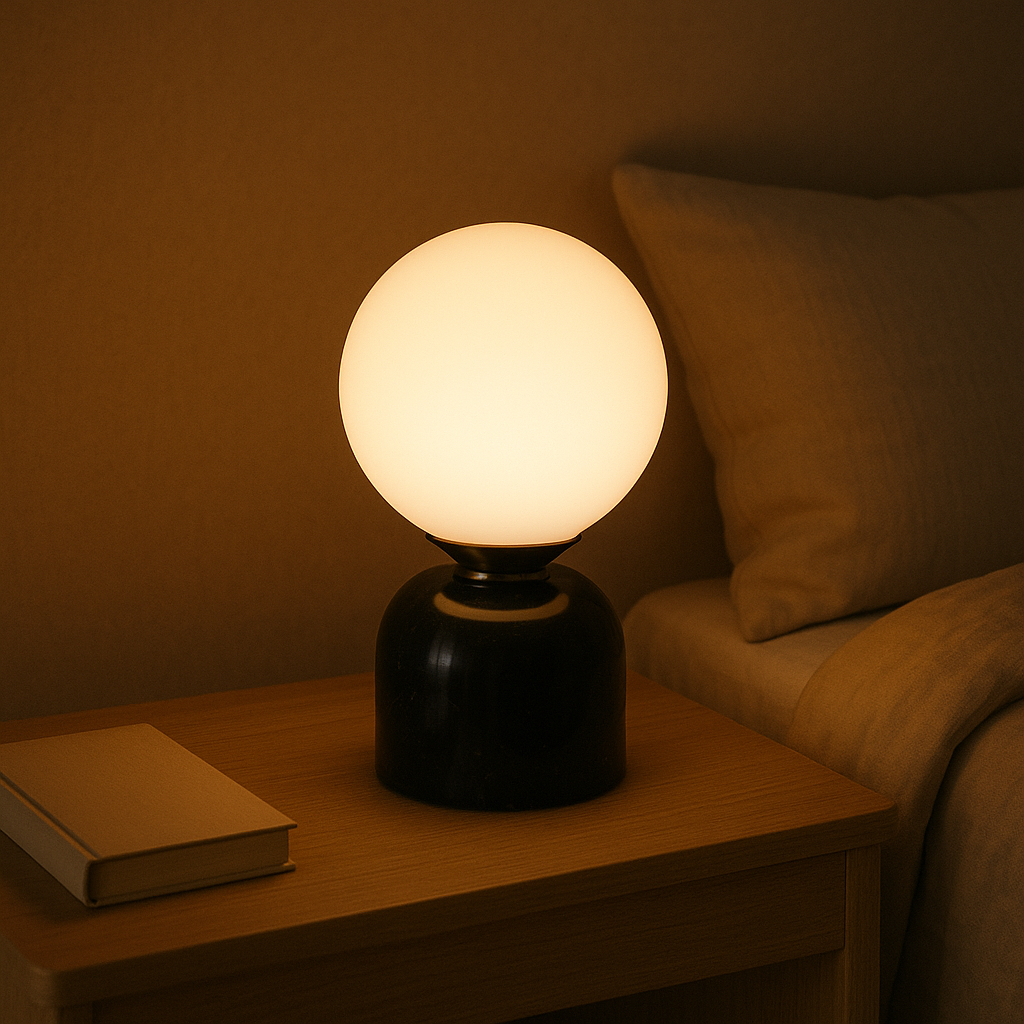 Table Lamp Marble Base Frosted Glass Ø15.0 cm H9.0 cm Warm Light Bedroom Living Room Nightstand Mood Lighting | Thomler