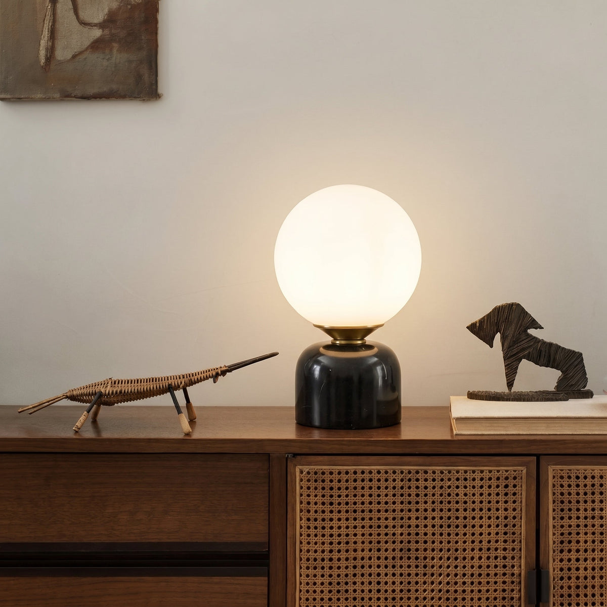 Marble Table Lamp with Frosted Globe Shade – Warm White LED Light for Bedroom Nightstand & Living Room – Modern Minimalist Accent Lighting | Thomler