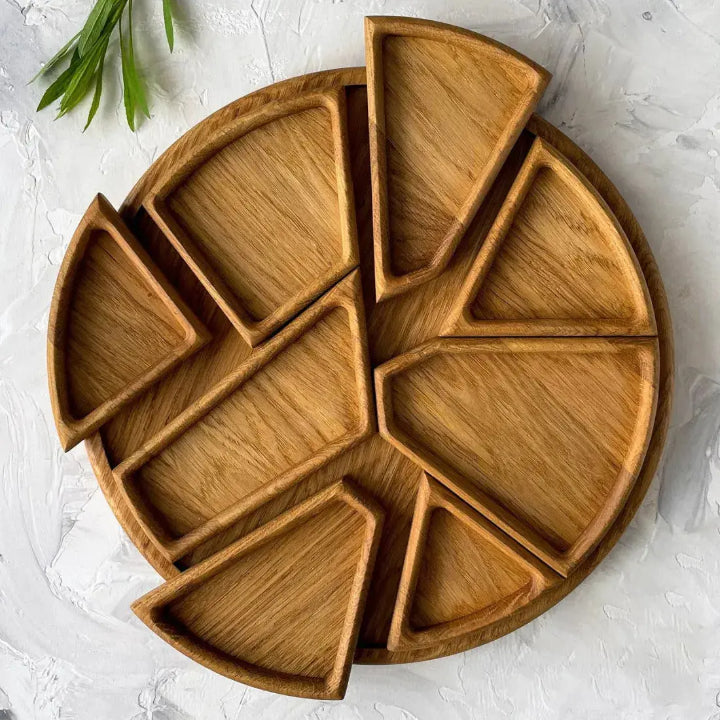 Serving Board Wood 25.0 cm Round With 8 Compartments Appetisers Cheese Snacks Serving Platter Organiser | Thomler