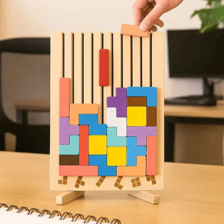 Puzzle Board Wooden 31.5 cm (12.4") Upright Desktop Brain Teaser For Focus Stress Relief Blocks Game | Thomler
