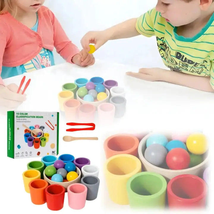 Wooden Color Matching Toy Set with Balls and Cups for Toddlers – Educational Sorting Activity for Kids 3+ | Thomler