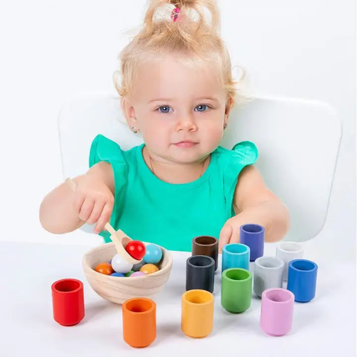 Wooden Color Matching Toy Set with Balls and Cups for Toddlers – Educational Sorting Activity for Kids 3+ | Thomler