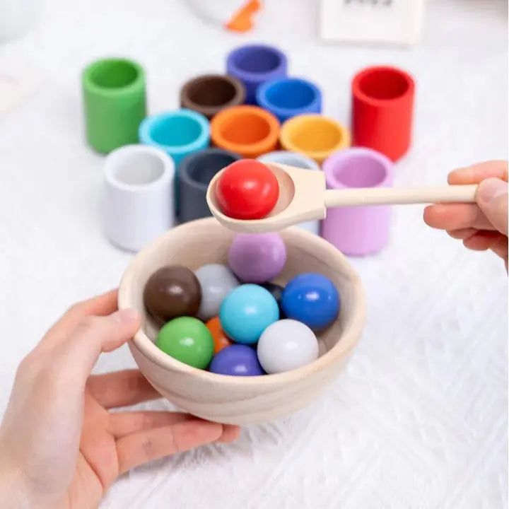 Wooden Color Matching Toy Set with Balls and Cups for Toddlers – Educational Sorting Activity for Kids 3+ | Thomler