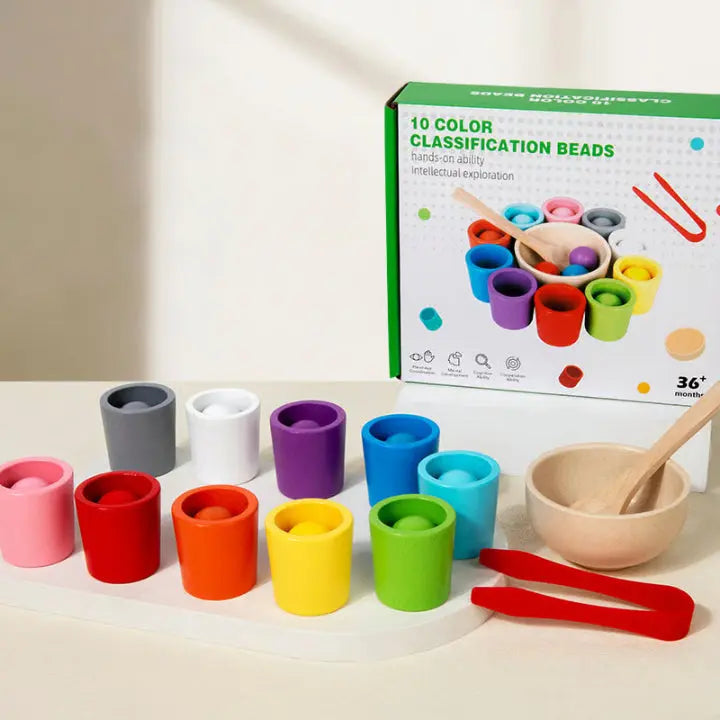 Wooden Color Matching Toy Set with Balls and Cups for Toddlers – Educational Sorting Activity for Kids 3+ | Thomler