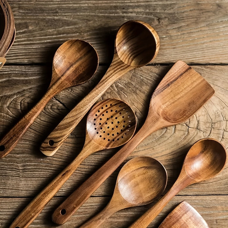 Kitchen Utensil Set Wooden 5-Piece 30.0 cm Cooking Spoons Spatula Ladle Durable Everyday Use | Thomler