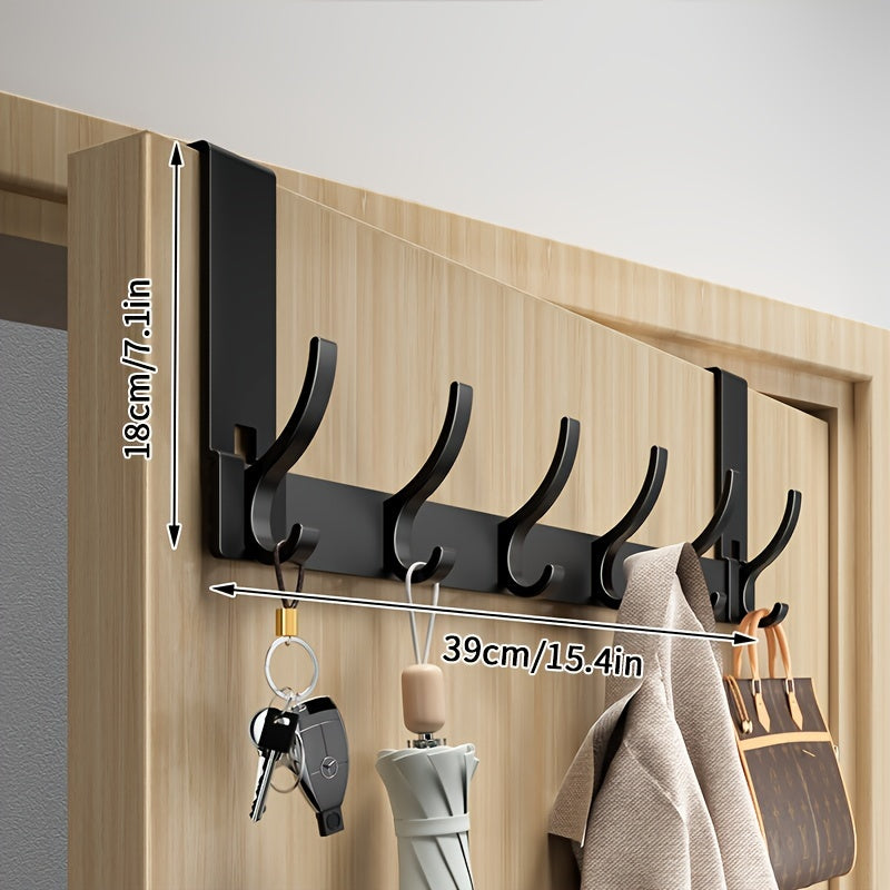 Over-Door Coat Rack Aluminium 39.0 cm Black For Hallway Bedroom Bathroom Storage Hooks Organiser Space-Saving Solution | Thomler