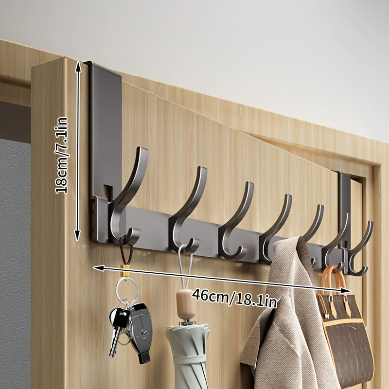 Over-Door Coat Rack Aluminium 39.0 cm Black For Hallway Bedroom Bathroom Storage Hooks Organiser Space-Saving Solution | Thomler