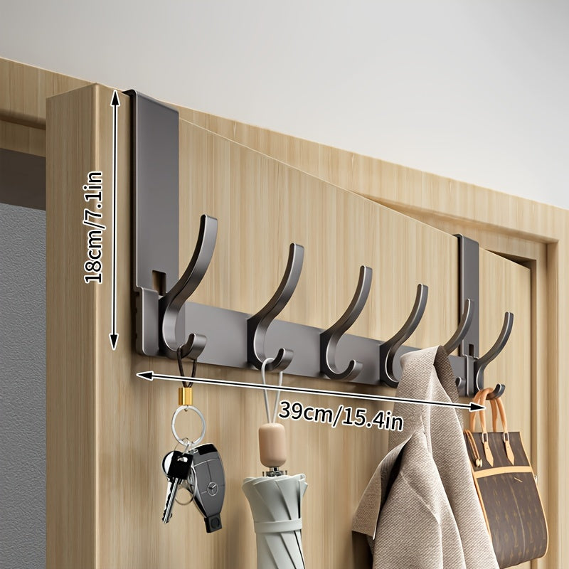 Over-Door Coat Rack Aluminium 39.0 cm Black For Hallway Bedroom Bathroom Storage Hooks Organiser Space-Saving Solution | Thomler