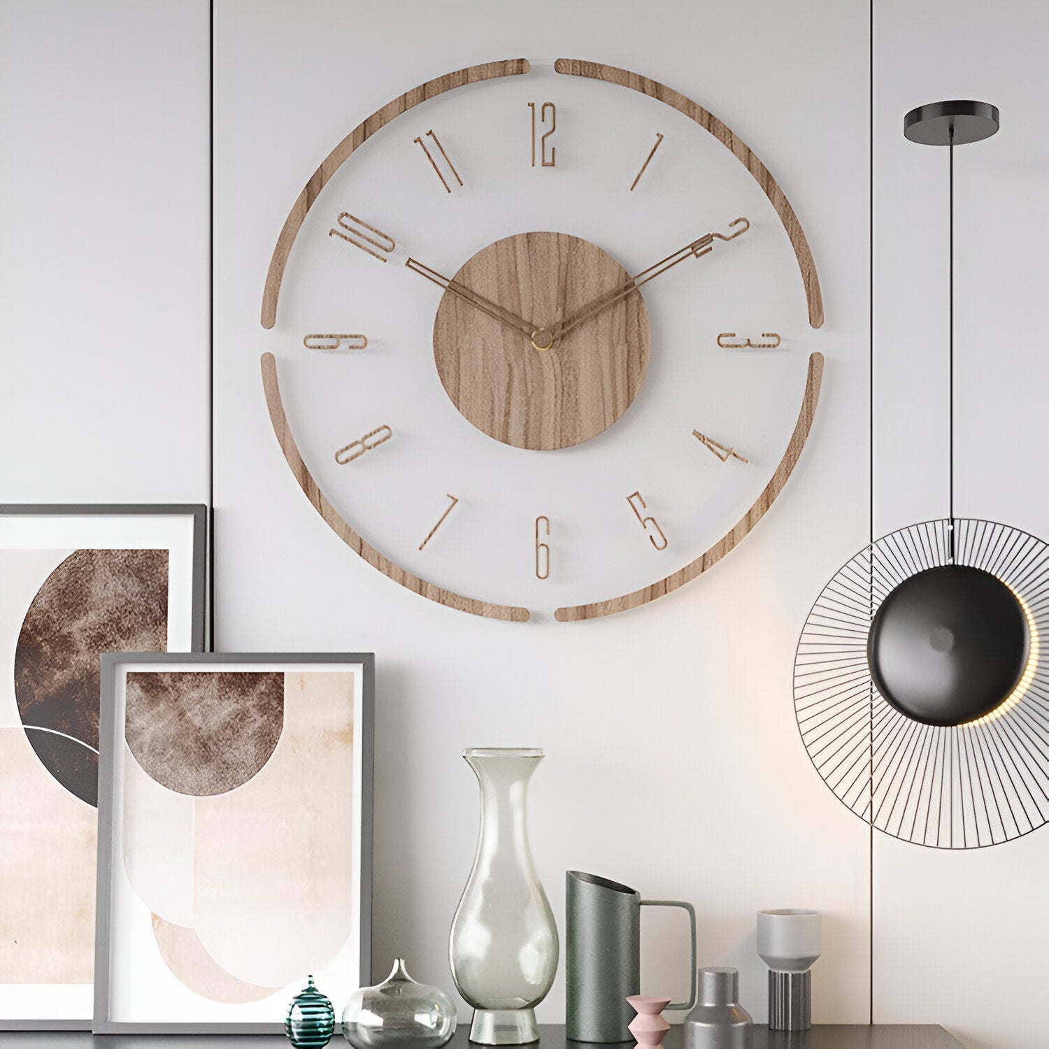 Silent Wall Clock Modern Acrylic Wood Design Non-Ticking Quartz Decorative Timepiece for Living Room Bedroom Home Office | Thomler