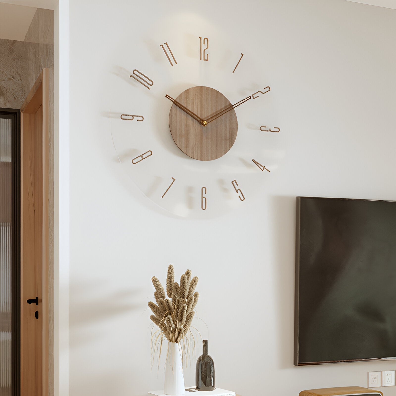 Silent Wall Clock Modern Acrylic Wood Design Non-Ticking Quartz Decorative Timepiece for Living Room Bedroom Home Office | Thomler