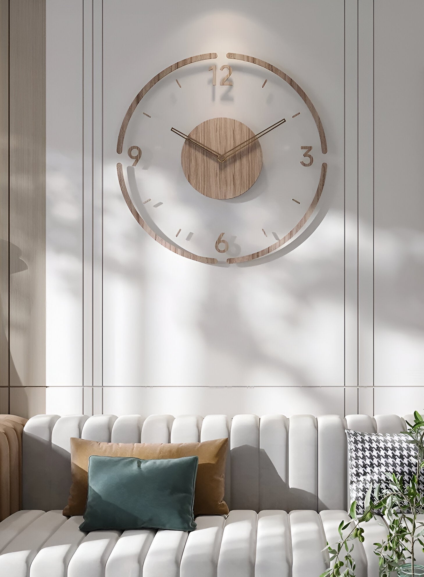 Silent Wall Clock Modern Acrylic Wood Design Non-Ticking Quartz Decorative Timepiece for Living Room Bedroom Home Office | Thomler