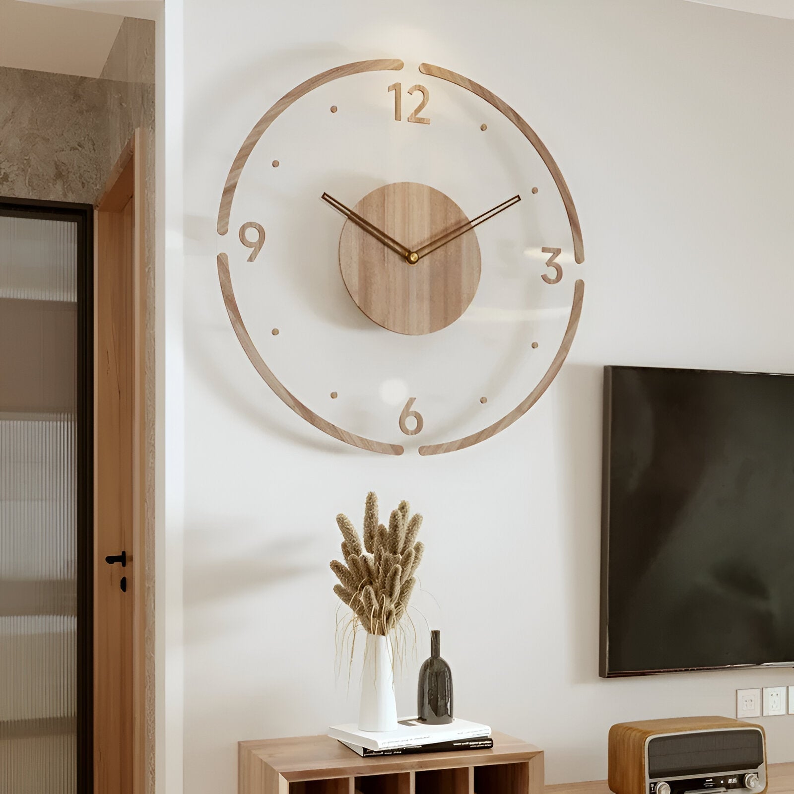 Silent Wall Clock Modern Acrylic Wood Design Non-Ticking Quartz Decorative Timepiece for Living Room Bedroom Home Office | Thomler