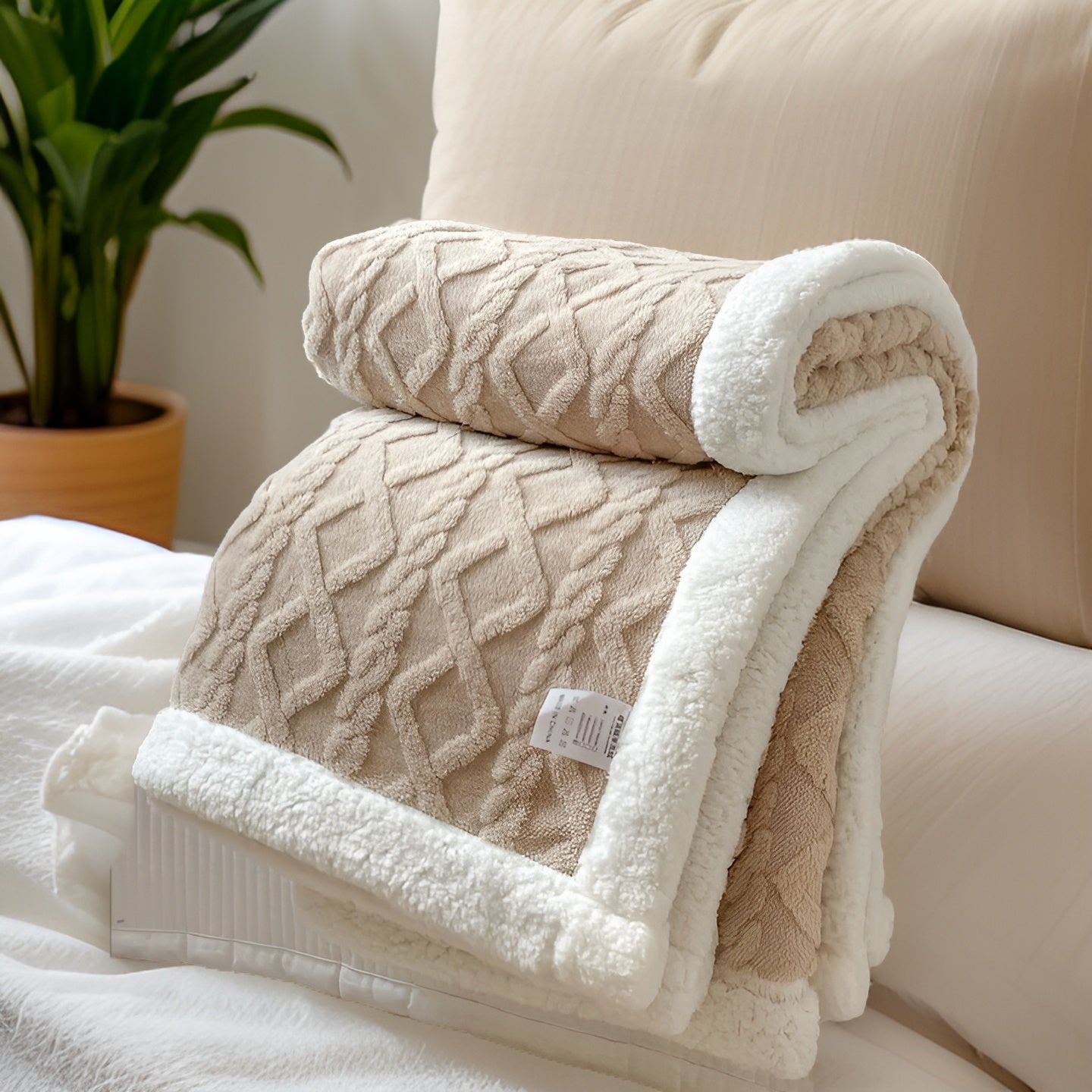 Fleece Blanket Polyester Sherpa 150.0 x 200.0 cm Grey White Sofa Bed Reversible Warm Throw Cosy Lounge Bedding | Thomler
