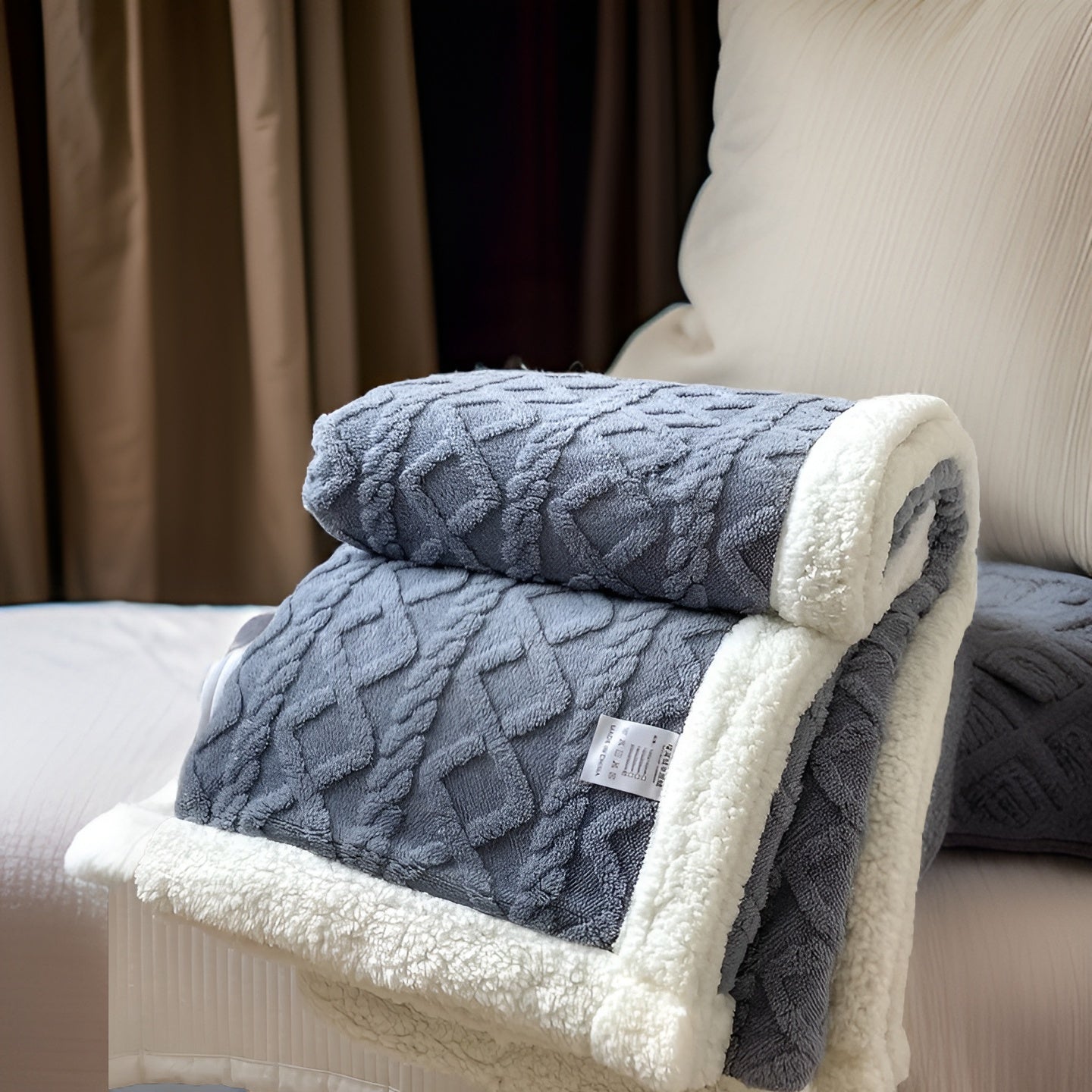 Fleece Blanket Polyester Sherpa 150.0 x 200.0 cm Grey White Sofa Bed Reversible Warm Throw Cosy Lounge Bedding | Thomler