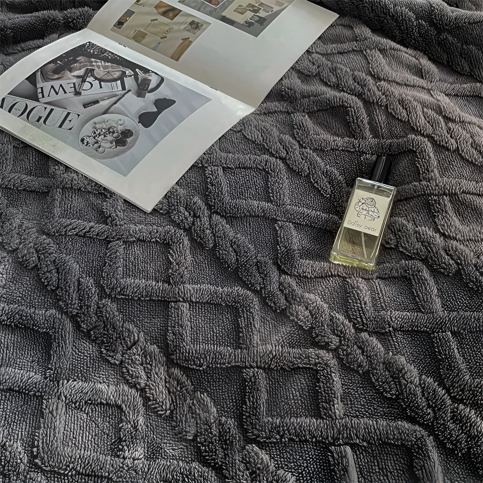 Fleece Blanket Polyester Sherpa 150.0 x 200.0 cm Grey White Sofa Bed Reversible Warm Throw Cosy Lounge Bedding | Thomler