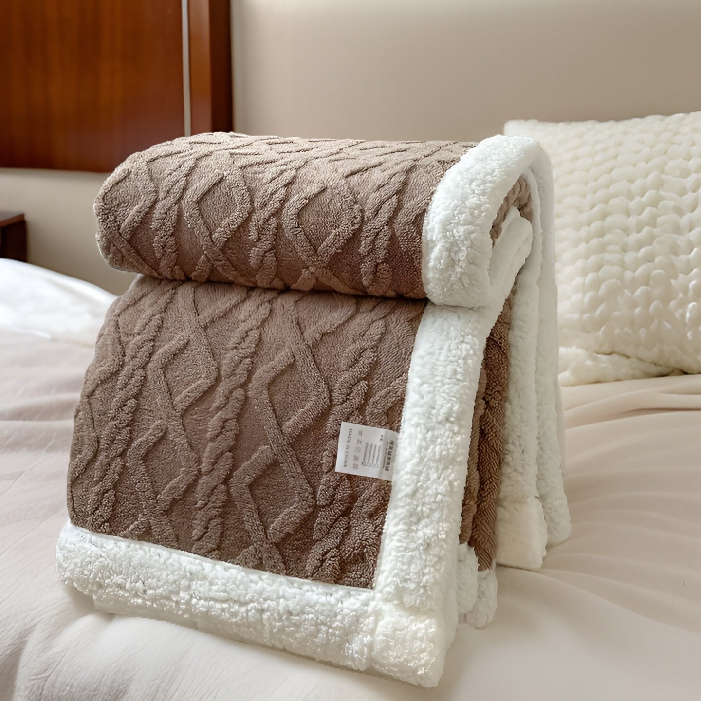 Fleece Blanket Polyester Sherpa 150.0 x 200.0 cm Grey White Sofa Bed Reversible Warm Throw Cosy Lounge Bedding | Thomler