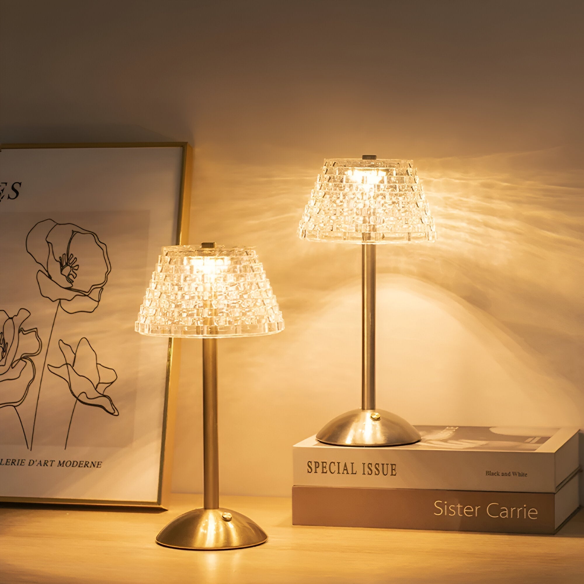 Table Lamp Glass Shade 15.0 cm Wireless Rechargeable Bedroom Bedside Touch Dimmable Vintage Desk Lighting | Thomler