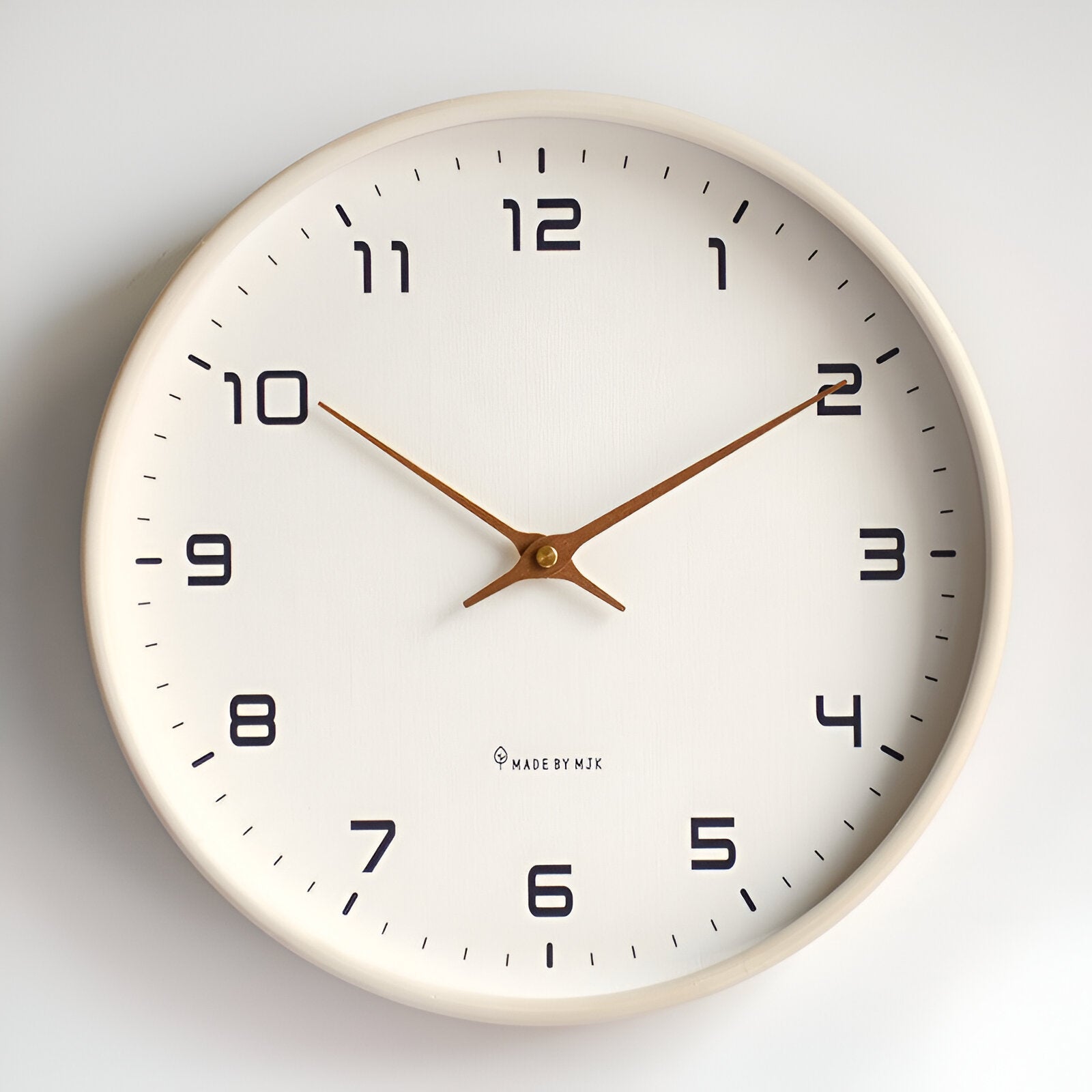 Wood Frame Wall Clock Silent Quartz 12 Inch Round White Dial Clean Numbers for Kitchen Living Room Bedroom Home Office Scandinavian Decor | Thomler
