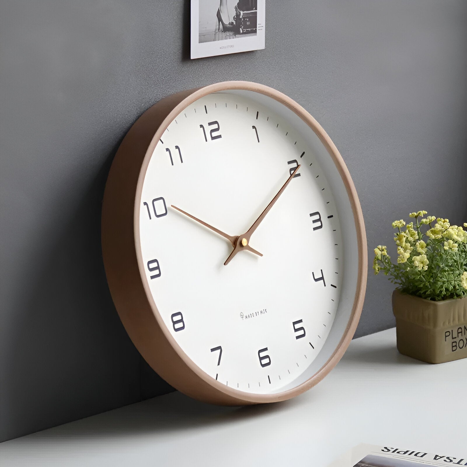 Wood Frame Wall Clock Silent Quartz 12 Inch Round White Dial Clean Numbers for Kitchen Living Room Bedroom Home Office Scandinavian Decor | Thomler