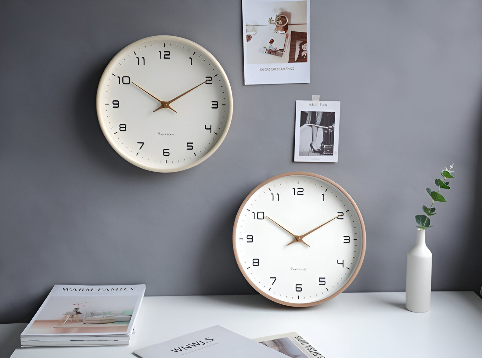 Wood Frame Wall Clock Silent Quartz 12 Inch Round White Dial Clean Numbers for Kitchen Living Room Bedroom Home Office Scandinavian Decor | Thomler