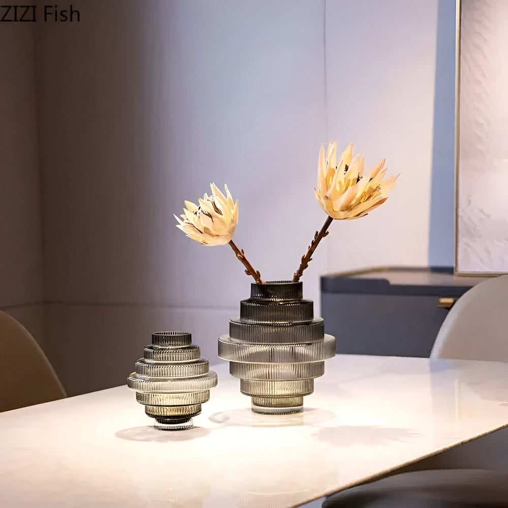 Honey Amber Glass Vase Modern Geometric Decorative Statement Piece for Table Centerpiece Shelf Display Living Room Dining Room Bedroom | Thomler