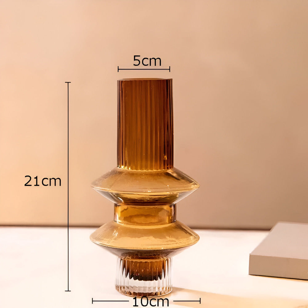 Honey Amber Glass Vase Modern Geometric Decorative Statement Piece for Table Centerpiece Shelf Display Living Room Dining Room Bedroom | Thomler