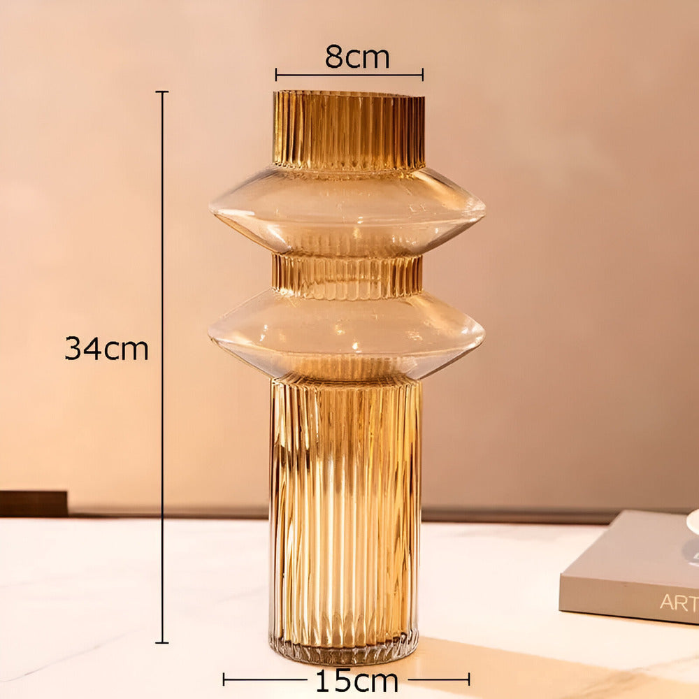 Honey Amber Glass Vase Modern Geometric Decorative Statement Piece for Table Centerpiece Shelf Display Living Room Dining Room Bedroom | Thomler