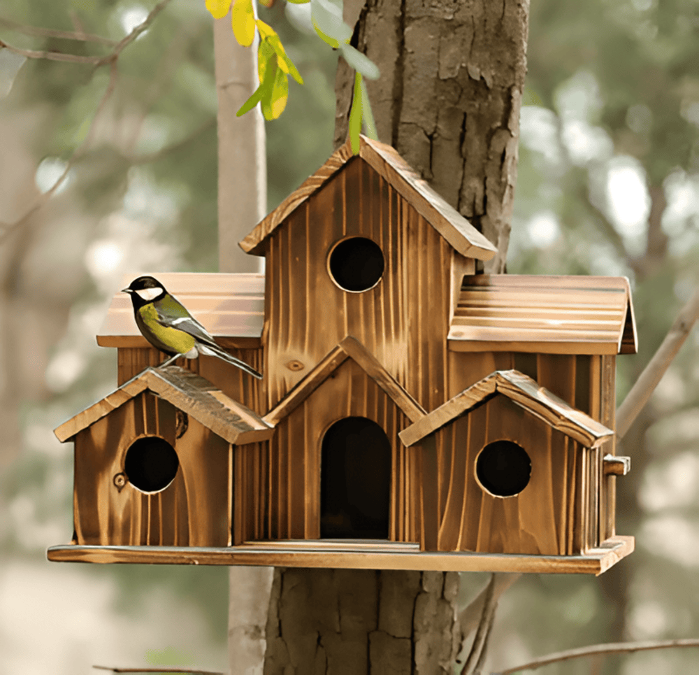 Wooden Bird House for Backyard, Patio & Balcony – Weather-Resistant Outdoor Nesting Box | Thomler
