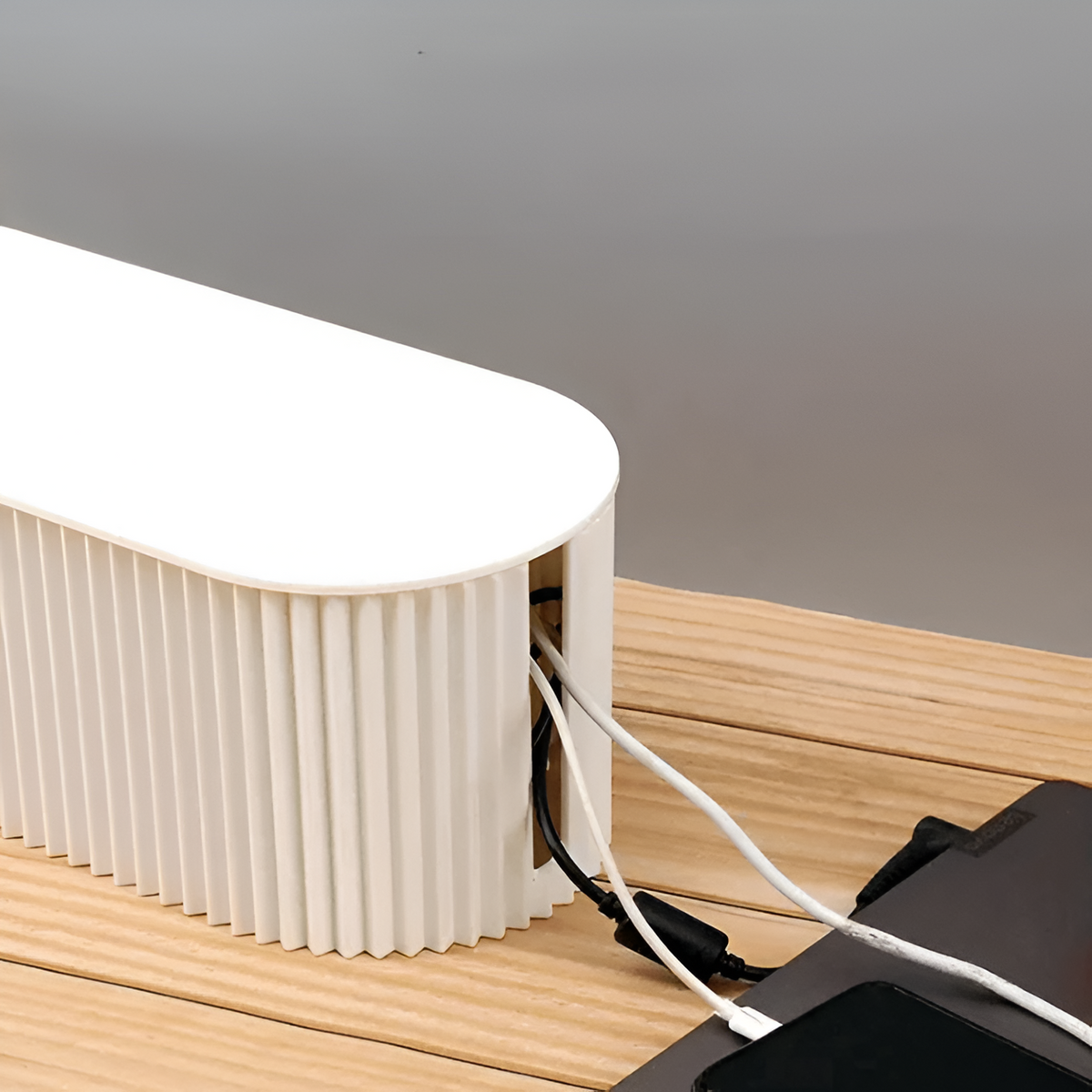 Cable Management Box for Desk Organization | Cord Storage Organizer for Home Office & Living Room | Smartphone Charging Station with Flat | Thomler