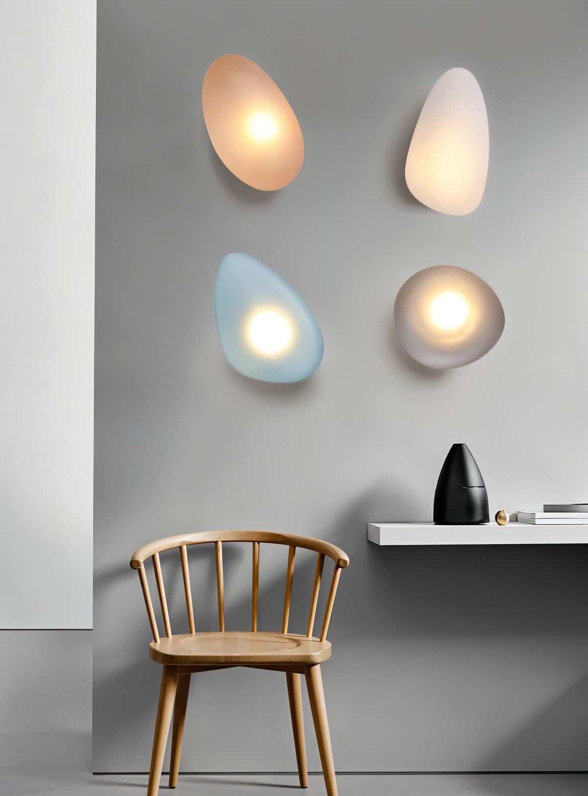 Glass Pebble-Shaped LED Wall Sconce – Warm White Light, Modern Minimalist Design for Living Room, Bedroom, Hallway – Blue, Amber, Smoke | Thomler
