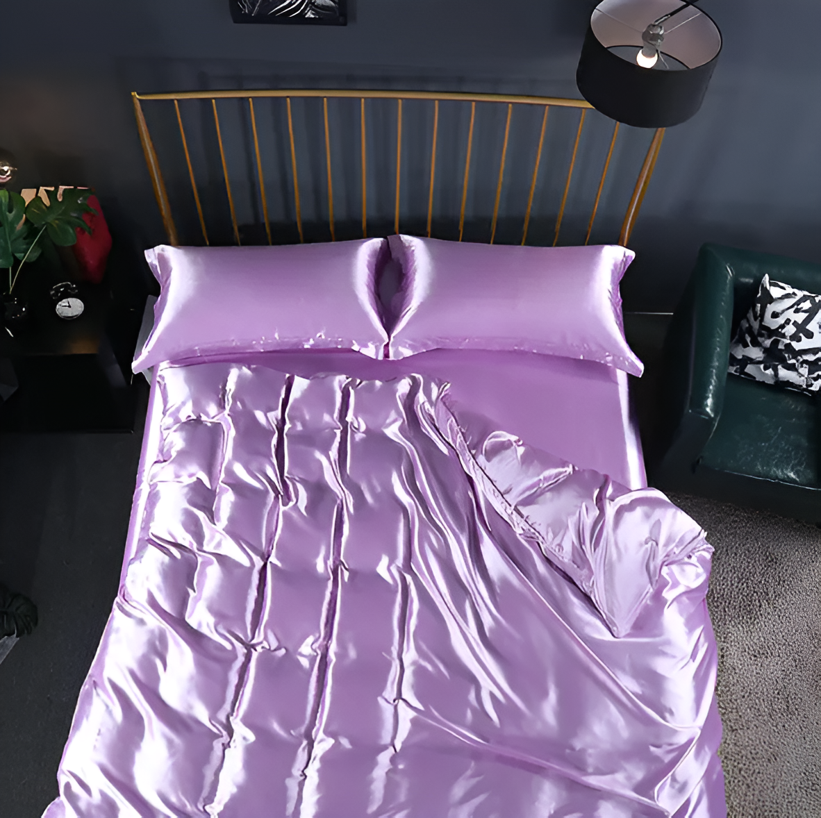 Bedding Set Mulberry Silk Blend 180 gsm Purple Bedroom Duvet Cover Fitted Sheet Pillowcases Luxury Sleep Set | Thomler
