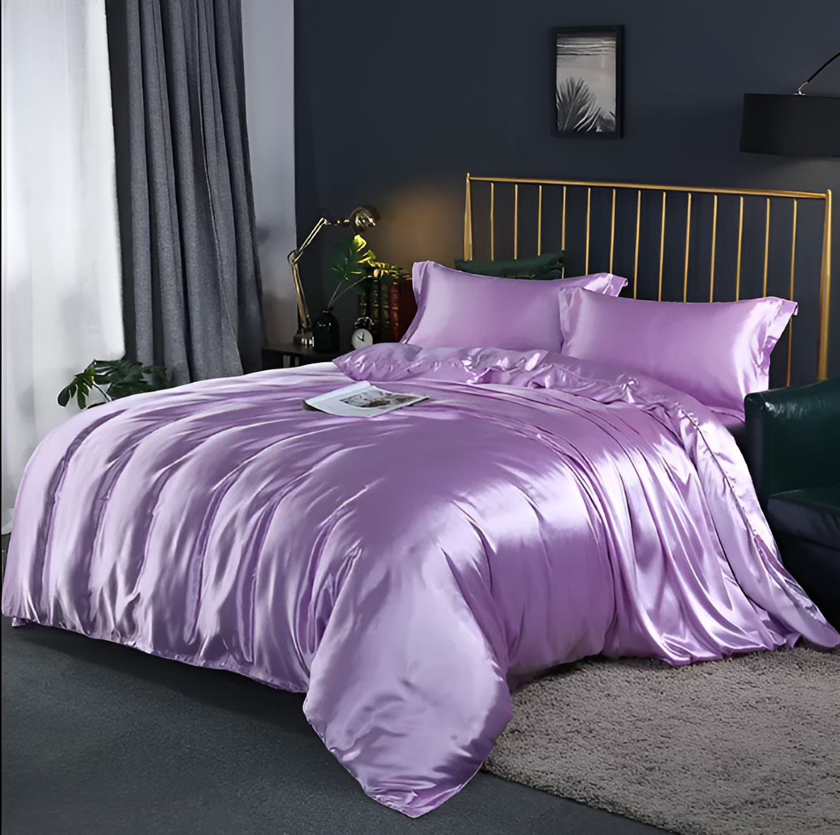Bedding Set Mulberry Silk Blend 180 gsm Purple Bedroom Duvet Cover Fitted Sheet Pillowcases Luxury Sleep Set | Thomler