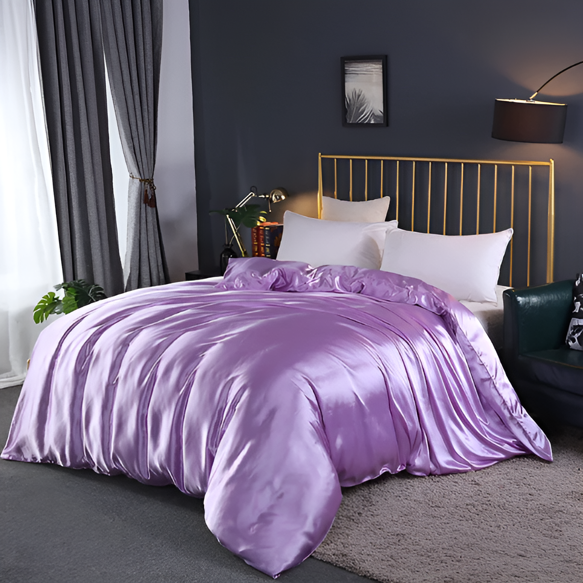Bedding Set Mulberry Silk Blend 180 gsm Purple Bedroom Duvet Cover Fitted Sheet Pillowcases Luxury Sleep Set | Thomler