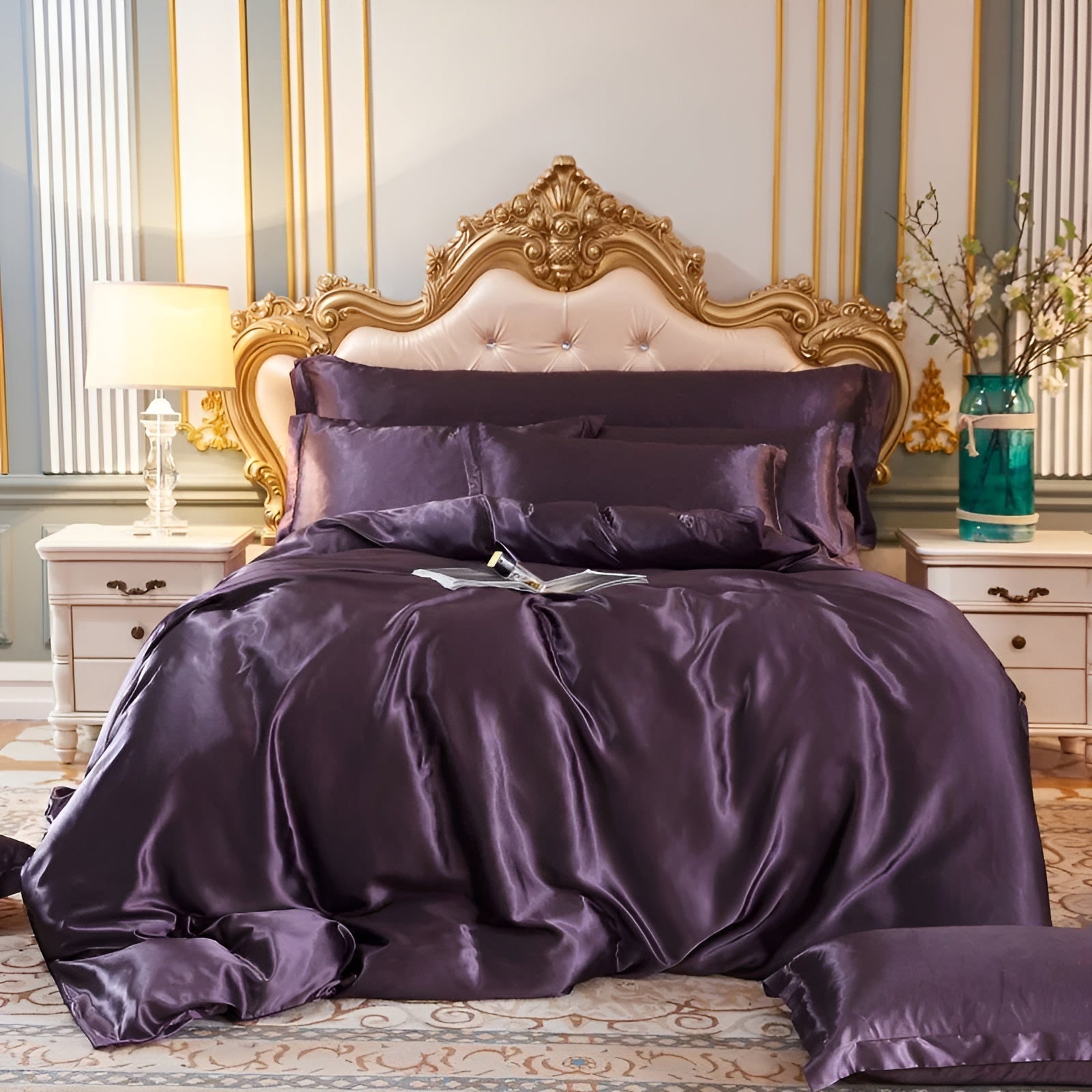 Bedding Set Mulberry Silk Blend 180 gsm Purple Bedroom Duvet Cover Fitted Sheet Pillowcases Luxury Sleep Set | Thomler