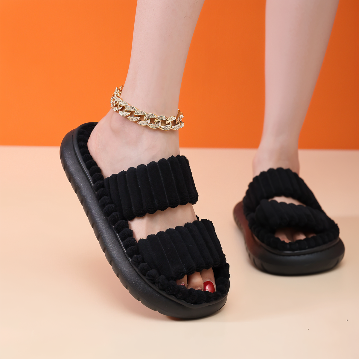 Fleece-Lined Criss-Cross House Slippers for Women & Men – Cozy Indoor Footwear with Cushioned EVA Sole | Thomler