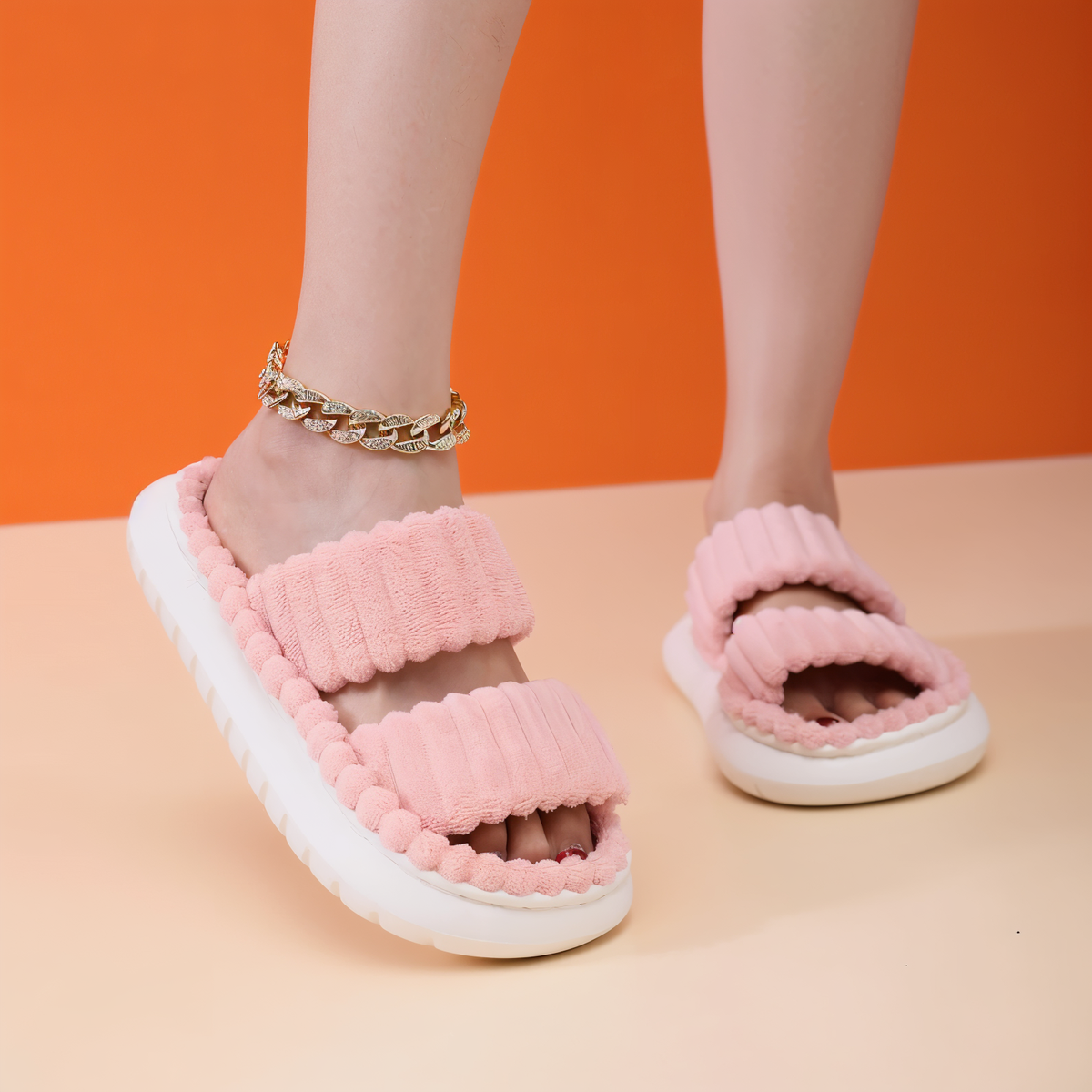 Fleece-Lined Criss-Cross House Slippers for Women & Men – Cozy Indoor Footwear with Cushioned EVA Sole | Thomler