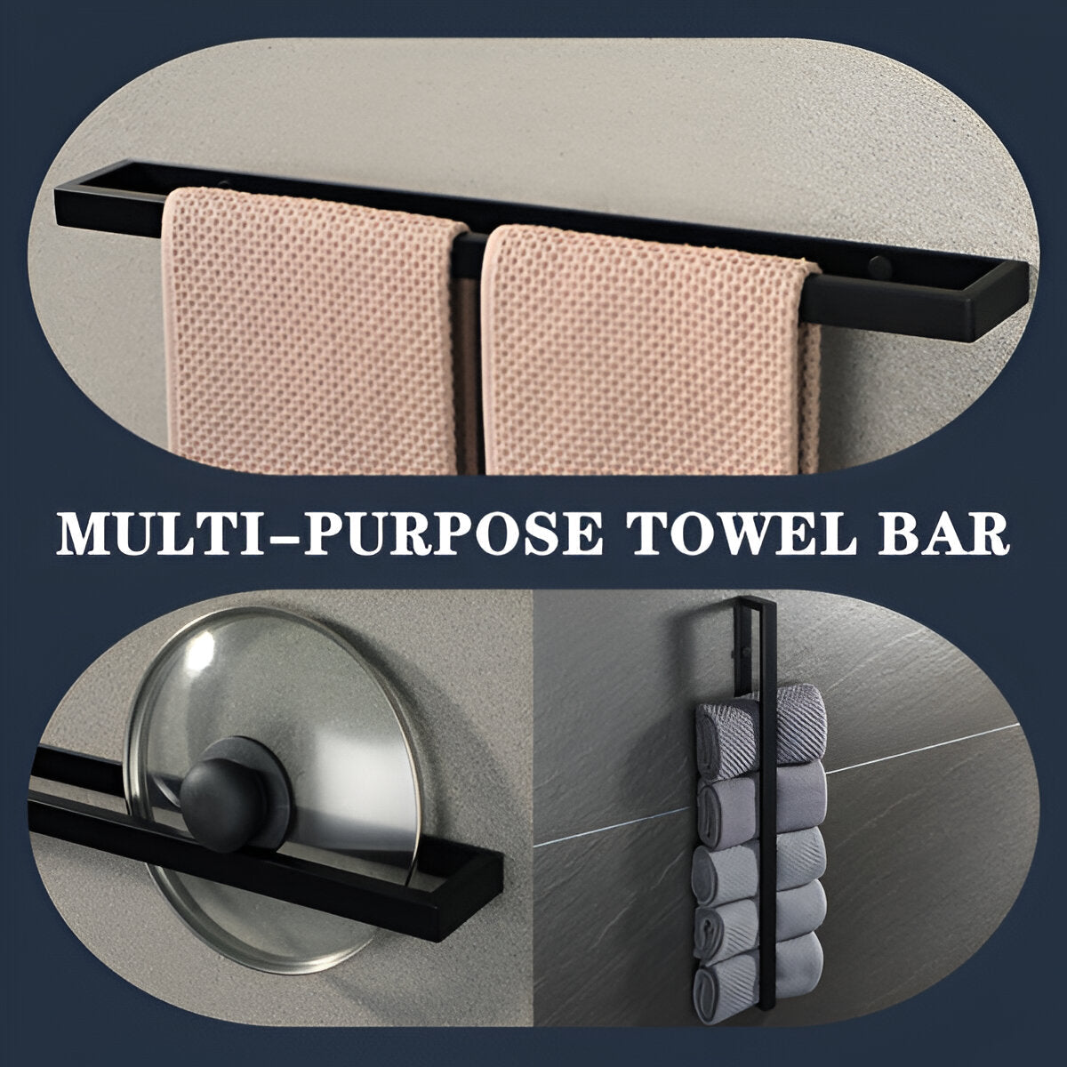 12-Inch Wall-Mount Towel Bar – Matte Black Stainless Steel Rack for Bathroom & Kitchen | Thomler