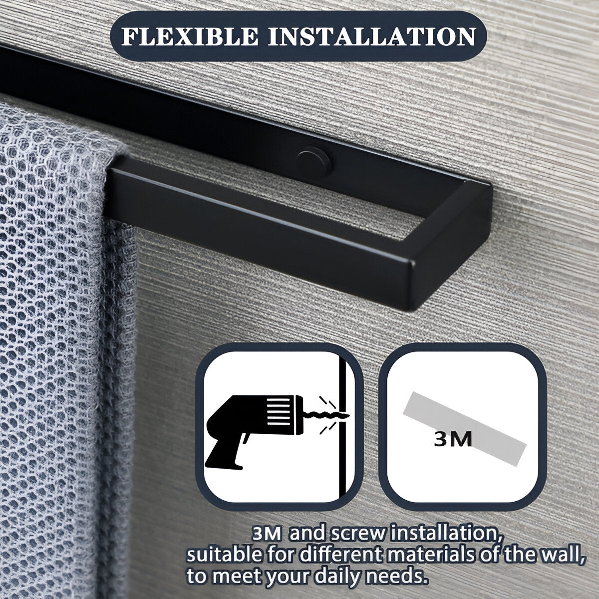 12-Inch Wall-Mount Towel Bar – Matte Black Stainless Steel Rack for Bathroom & Kitchen | Thomler