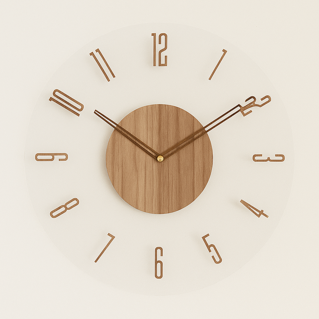 Runde Wanduhr aus Holz mit lautlosem Uhrwerk